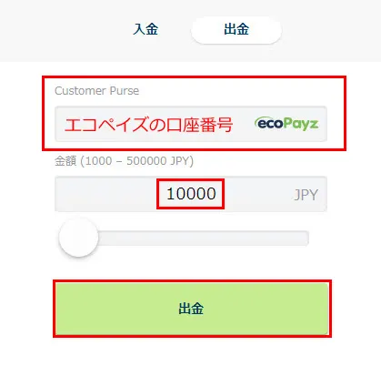 Payz出金 金額入力