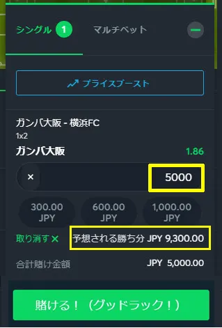 賭け金入力・確定 step4