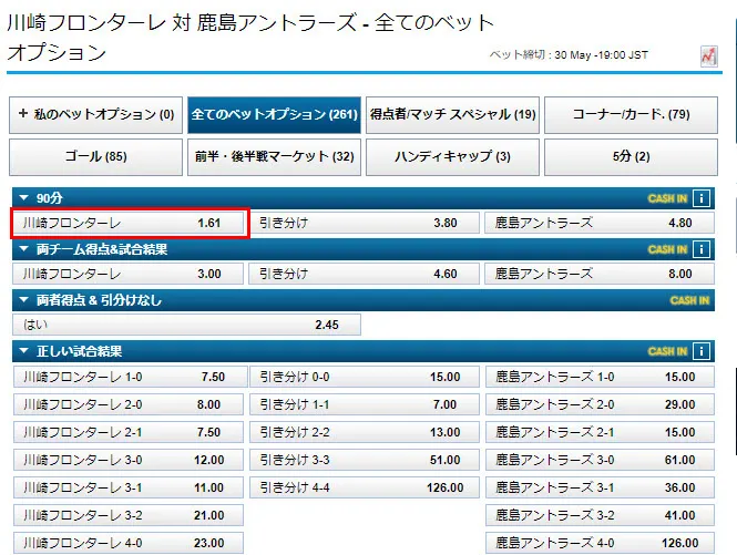 賭けを選択する